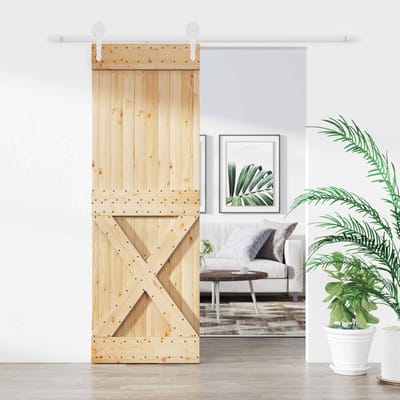 vidaXL - Schuifdeur - 80 - x - 210 - cm - Massief - grenenhout - Natuurlijk - en - Wit