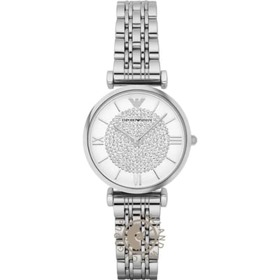 Emporio Armani Gianni T-Bar Cadran Blanc Bracelet Métal Argenté Montre Quartz Femme AR1925 blanc