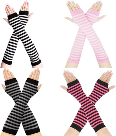 Gestreepte Armwarmers voor Vrouwen, Lange Vingerloze Handschoenen, Warm Gebreid Accessoire voor Herfst en Winter