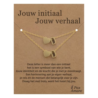 Letter D ketting + armband set op Cadeau Kaartje - Jouw initiaal, jouw verhaal - Goudkleurig Stainless Steel - Initiaal & Hartje Hanger - Pax Amare