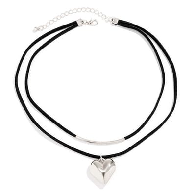 Jomide Ketting/Choker Zwart Hart - Zilverkleurig