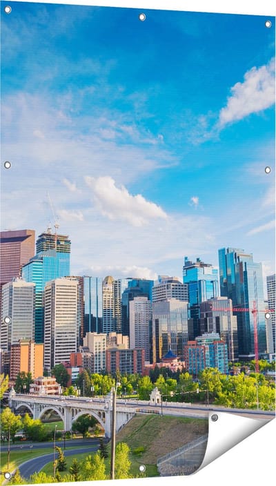 Gards Tuinposter Skyline Calgary Stad in Canada - 80x120 cm - Tuindoek - Tuindecoratie - Wanddecoratie buiten - Tuinschilderij