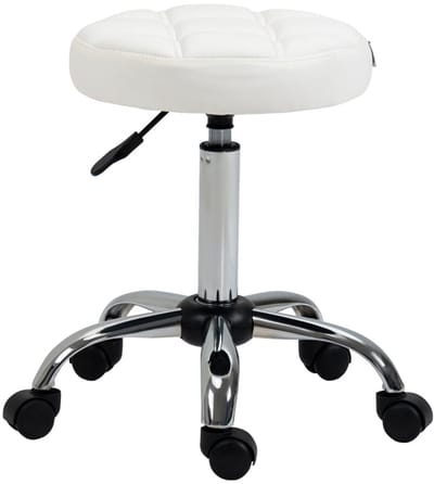 Merax Rollhocker Wit - In Hoogte Verstelbaar 51-67 cm - Draaibaar 360° - Met Wielen - Kunstleder - Ø35 5 cm - Werkkruk Voor Salon Kantoor Keuken