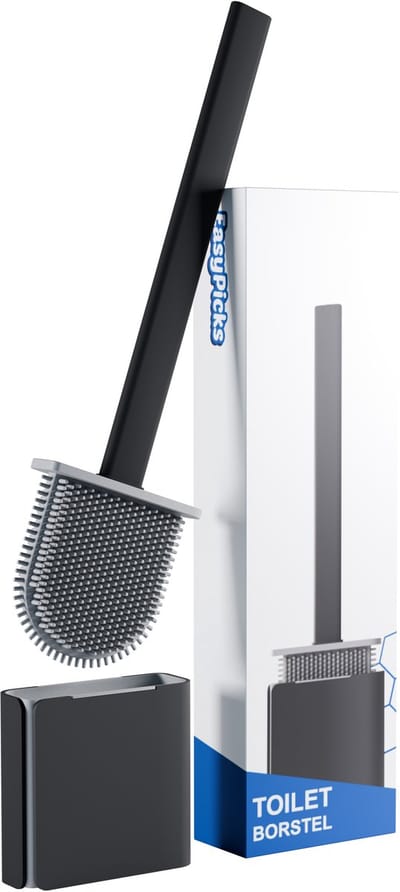 EasyPicks WC Borstel met Houder – Siliconen – Ophangbaar – Lekbakje – Zwart