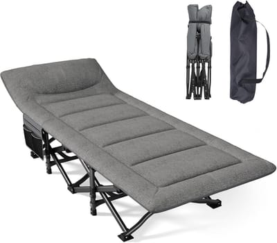 Opvouwbaar Campingbed voor Volwassenen met Ingebouwde Matras en Kussen - Draagbaar Buitenslaapbed