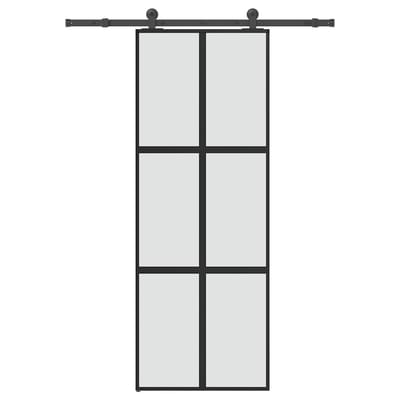 vidaXL - Schuifdeur - met - beslag - 76x205 - cm - gehard - glas - en - aluminium