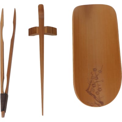 4-delige set Theeschep Set Bamboe Handgemaakt Snijwerk Theeaccessoires Theesalon Ceremonie Gereedschap(Bamboe brown