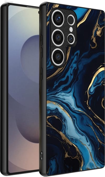 Smartphonica Telefoonhoesje Geschikt voor Samsung Galaxy S25 Ultra met marmer opdruk - TPU backcover case gold blue marble design - Goud Blauw geschikt voor Samsung Galaxy S25 Ultra