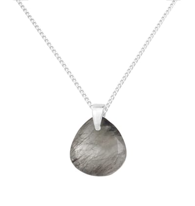 ARLIZI 2123 Ketting zwart rutiel kwarts hanger - sterling zilver - 46 cm