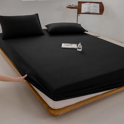 Zacht katoenen hoeslaken, eenpersoons, tweepersoons, kingsize, queensize, matrashoes met elastische band, bedlinnen, 100/120/150/180/200 2xPillowcase 48x74cm black