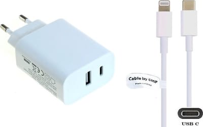 OneOne 20W snellader met 2 poorten + 1,2m OneOne USB C naar Lightning kabel. 20W lader. Universele oplader adapter past op Apple iPhone 13 Mini, iPhone 13 Pro, iPhone 13 Pro Max, iPhone 14, iPhone 14 Plus, iPhone 14 Pro, iPhone 14 Pro Max
