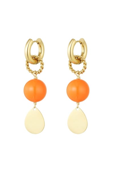 Oorbellen - Yehwang - Goud - Oranje - Kralen - Statement oorbellen - Stainless steel sieraden