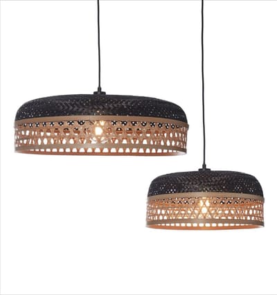 GOOD&MOJO Hanglamp Ubud - Zwart/Bamboe - Ø60+Ø40cm - Modern - Hanglampen Eetkamer, Slaapkamer, Woonkamer