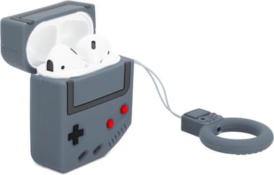 Cadorabo Hoesje geschikt voor Apple AirPod 1 & 2 - Design Retro Game Grey - Draagbaar Silicone hoofdtelefoon beschermend geval 3D geval sleutelhanger