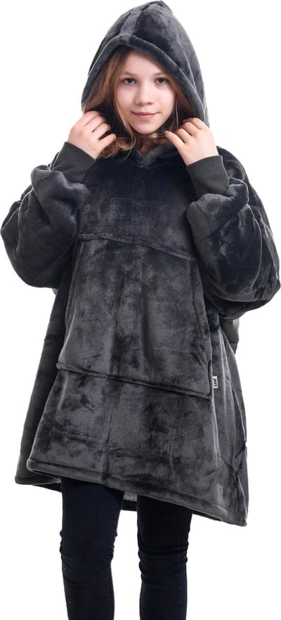 JAXY - Hoodie Deken Kinderen - Fleece Deken Met Mouwen - Snuggle Hoodie - Oodie Kids - 1150 gram - Grijs