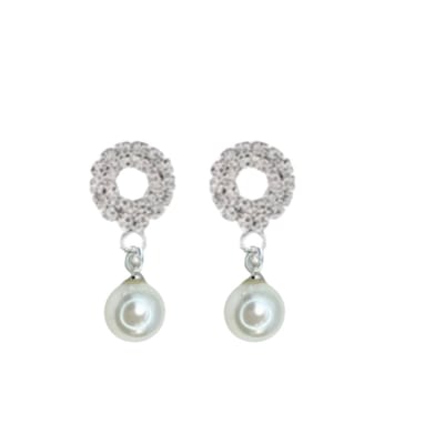 Oorbellen strass Synthetische-parel zilverkleur - Charme Bijoux