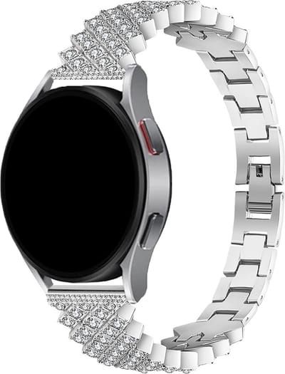 Stravo Luxe Metalen Horlogebandje 20mm voor Dames – Zilver – Sierlijk Bandje met Bling Diamanten & Strass – Geschikt voor Samsung Galaxy Watch 7/6/5/5 Pro/4/3/Active 2 – Polar Ignite/Unite – Huawei – Sieraden Smartwatchbandje