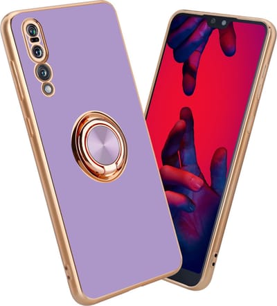 Cadorabo Hoesje geschikt voor Huawei P20 PRO / P20 PLUS in Glossy Licht Paars - Goud met ring - Beschermhoes van flexibel TPU-silicone Case Cover met camerabescherming en magnetische autohouder