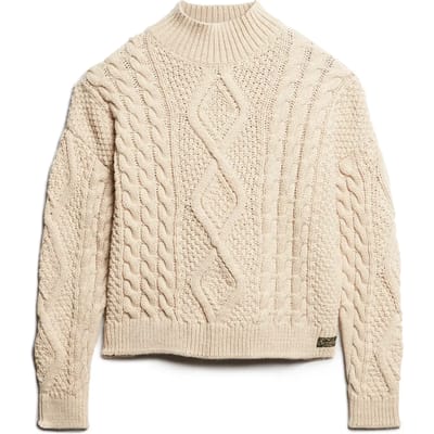 Superdry - Gebreide Aran kabeltrui met polokraag - Dames - Sweaters
