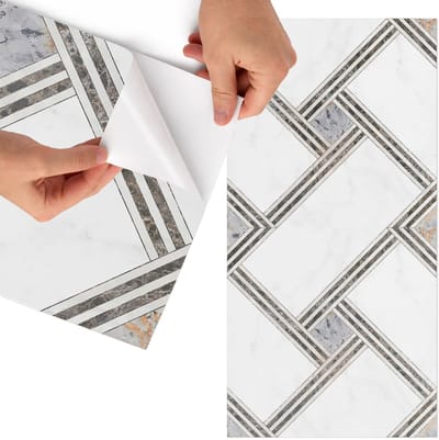 Tulup Meubelfolie - Moderne geometrie Meubel Wrap Folie - 75x150 cm - Wit Meubelfolie - Meubel Wrap Folie - Geometrische Meubelfolie - Plakfolie Meubels - Keuken decoratie - Geometrie
