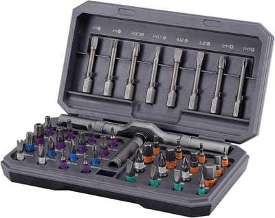 Complete Set van 42 Stuks Magnetische Ratelschroevendraaiers met Precisie Bits en Kleurgecodeerde Opbergdoos voor Meubels, Computers en Fietsen