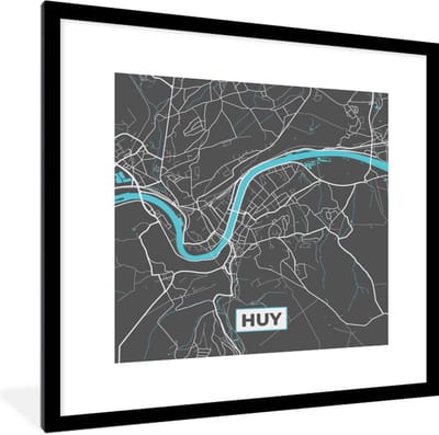 Fotolijst incl. Poster - Stadskaart – Grijs - Kaart – Huy – België – Plattegrond - 40x40 cm - Posterlijst