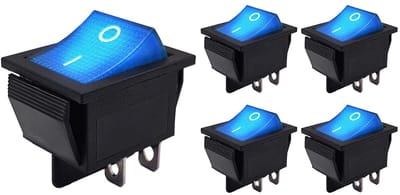 ProRide Wipschakelaar ON-OFF KCD4-202 - 2 Polig - 250V/16A - 30x22mm - Blauw met controlelampje - 5 stuks