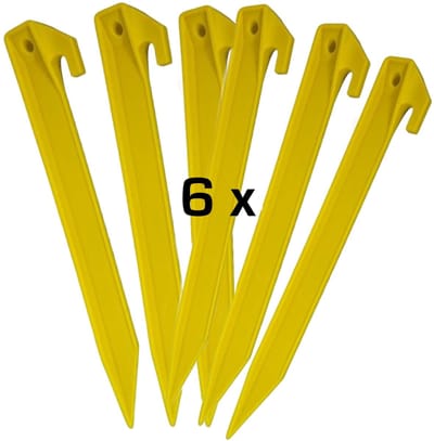 HEM Tentharingen Set van 6 – Gele Plastic Kampeerharingen 23 cm – Lichtgewicht ABS Grondpennen – Sterke Tent Accessoires met V-Punt – Camping & Stormharingen