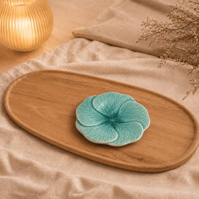 Bloembord Lotus blauw – keramisch bord in lotusvorm – gebaksbord / hapjesbord / tapasbord - set van 4 stuks