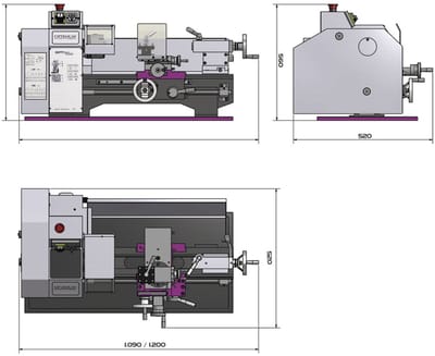 Metaaldraaibank centerhoogte 125 mm centerlengte 550 mm spilboring 26 mm 0,75 kW 230V 6 snelheden Optiturn
