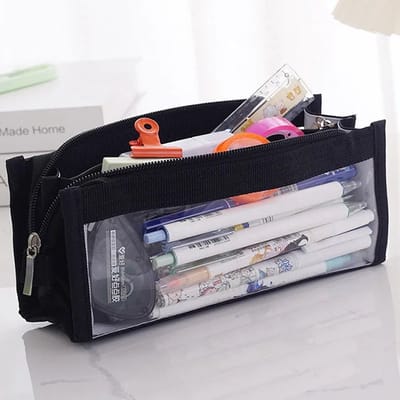 Without Lemon - Waterdichte Etui - 6 vakken - Etui met ruime inhoud - Studenten - Scholieren - Werk - Kantoor - School - Handig - Transparant - 20x10x8cm - Zwart