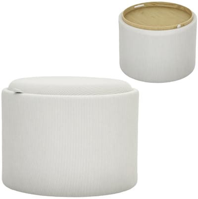 MODFU Poef Ø56 x 42 cm van polyester, met opbergruimte, cordlook crèmewit