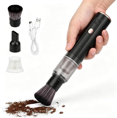 2-in-1 Mini stofzuiger draadloos - Handstofzuiger Oplaadbaar - Kruimelzuiger Snoerloos - Draagbare Koffiedikverwijderaar - Ideaal voor Auto, Thuis, Kantoor - Zwart