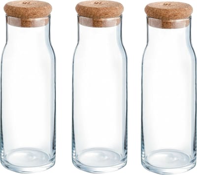Karaf, Tafelfles 1 Liter met kurk Transparant 9 x 27 cm - 3 Stuks