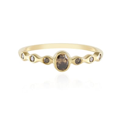 Cavill - 925 Zilver Vergulde Ring met Champagne Ovale Briljant 0,162ct & 6 Afrikaanse Ronde Briljanten 0,081ct - Luxe De Melo Essence - Bezel Zetting