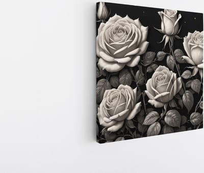 Saammp Canvas Schilderij - Bloemen - Zwart - Grijs - Abstract - 20x20 - Foto op canvas - Wanddecoratie - Muurdecoratie Woonkamer - Kantoor Decoratie