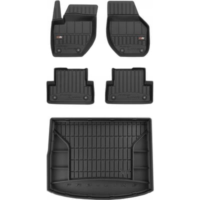 FROGUM PROLINE 3D Set - Rubberen Automatten + Kofferbakmat - Geschikt voor VOLVO V40 II Hatchback (2012-2019) - Hoge laadvloer - Zwart