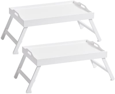 Set van 2x stuks dienbladen/serveerbladen wit op poten mdf hout 56 x 35 cm - Ontbijt op bed