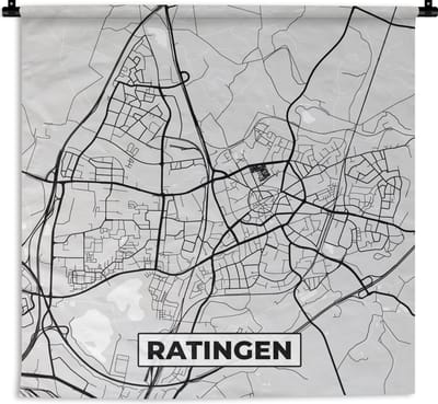 Wandkleed - Wanddoek - Duitsland - Plattegrond - Ratingen - Kaart - Stadskaart - 180x180 cm - Wandtapijt