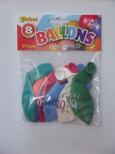 Ballonnen cijfer 10 no. 12 eenzijdig 1 zakje met 8 stuks