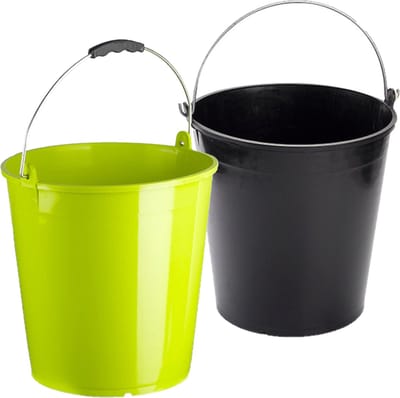 Groene en zwarte schoonmaakemmers/huishoudemmers set 15 liter en 32 x 31 cm - set van 2x stuks