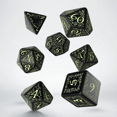 Q-Workshop Elvish - Zwart & Glow-in-the-dark Dice Set (7)