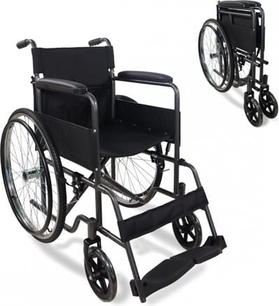 Mobiclinic Denver - Rolstoel - Lekvrije PU Banden - Opvouwbare - Afneembare rugleuning en voetensteun - Staal - Zitbreedte 46 cm - Zwart