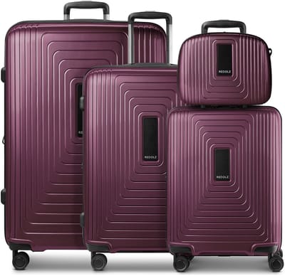 Redolz Essentials 14 4-wiel kofferset + beautycase 4 stuks met stretchvouw - Harde bagage - TSA slot - aubergine metallic