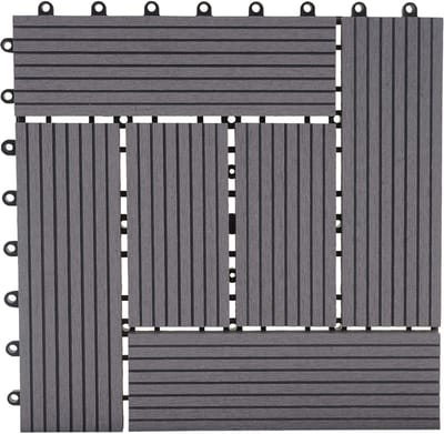 WPC vloertegel Rhone, houtlook balkon/terras, 11x elk 30x30cm = 1m² ~ Premium, grijs gecompenseerd