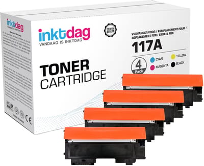 Inktdag® Multipack Laser toner cartridges voor HP 117A toner ( HP W2070A, HP W2071A, HP W2072A en HP W2073A) Geschikt voor HP Color Laser 150A, 150NW, MFP 178NW, MFP 179NW