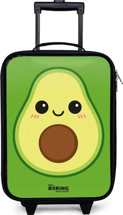 NoBoringSuitcases.com® - Kinderkoffer jongen - Kindertrolley meisje - Kawai - Avocado - Groen - Koffer kind lichtgewicht - Reiskoffer trolley voor kinderen - Koffertje met lichtgevende wieltjes - Rolkoffer zwart