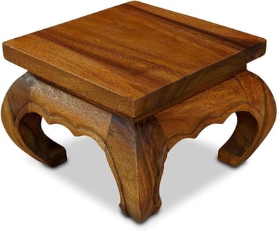 Kleine bijzettafel - Opiumtafel bloementafel - Decoratief meubelstuk - Massief acaciahout - 21 x 25 x 25 cm - Bruin