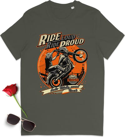T shirt biker motor print - Heren tshirt motorrijder - Dames t-shirt met opdruk - Maten: S t/m 3XL - Kleuren: zwart, khaki en anthracite.