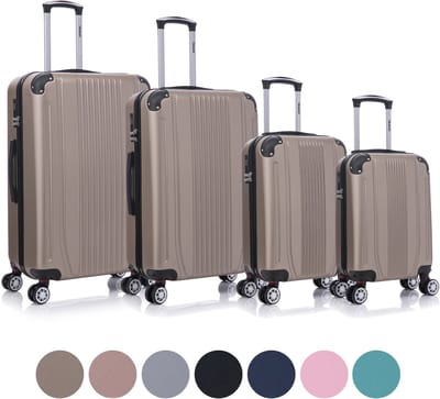 TRALEX - Levante - 4 Delig kofferset - Kleine Handbagage 27L - Handbagage 39L - Medium koffer 73L & Grote koffer 97L - ABS - Harde schaal - Cijferslot - Lichtgewicht - Flexibel - Stille wielen - Spinnerwielen - Champagne
